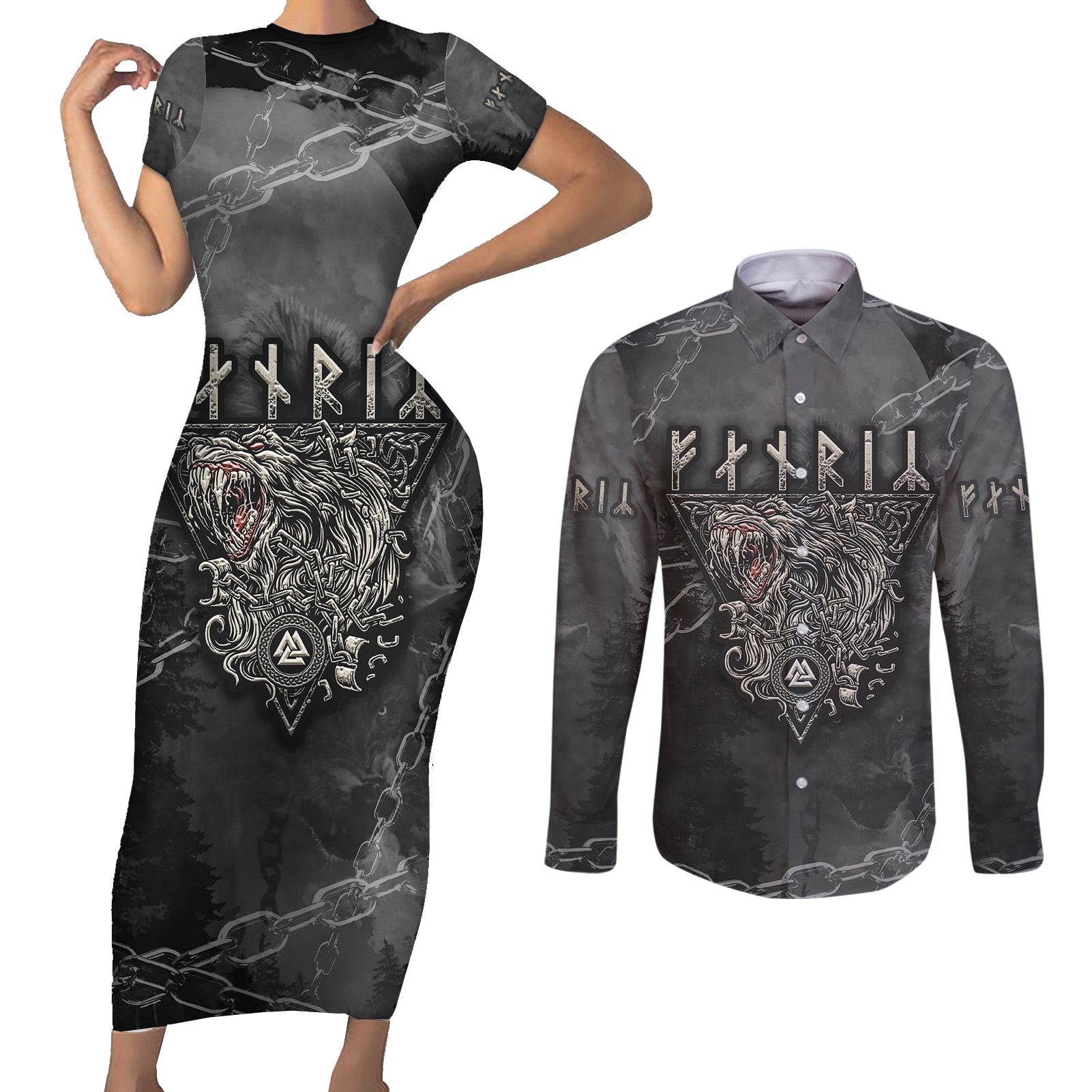 Fenir Viking Couples Matching Short Sleeve Bodycon Dress and Long Sleeve Button Shirts Better to be a Wolf of Odin - Wonder Print Shop