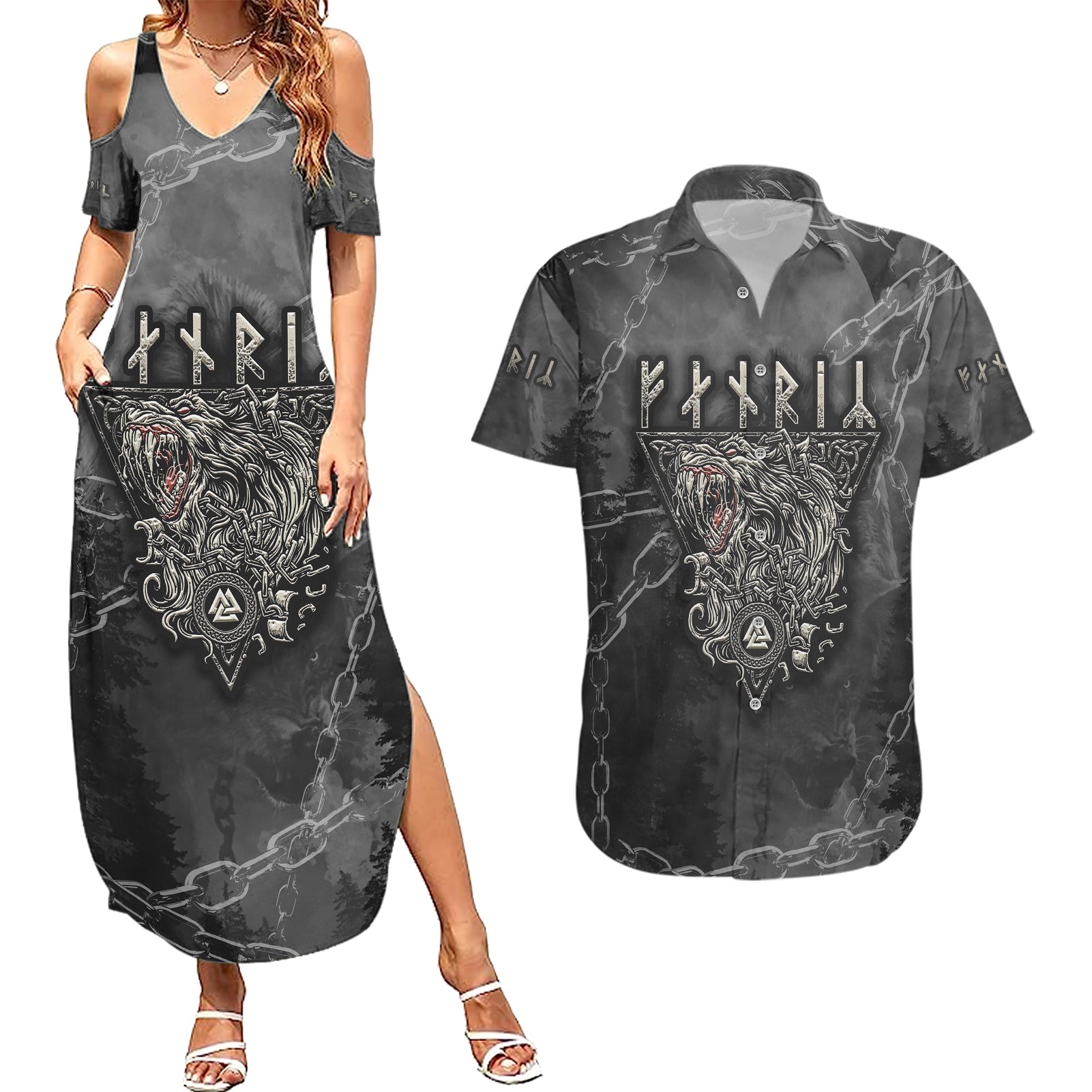 Fenir Viking Couples Matching Summer Maxi Dress and Hawaiian Shirt Better to be a Wolf of Odin - Wonder Print Shop