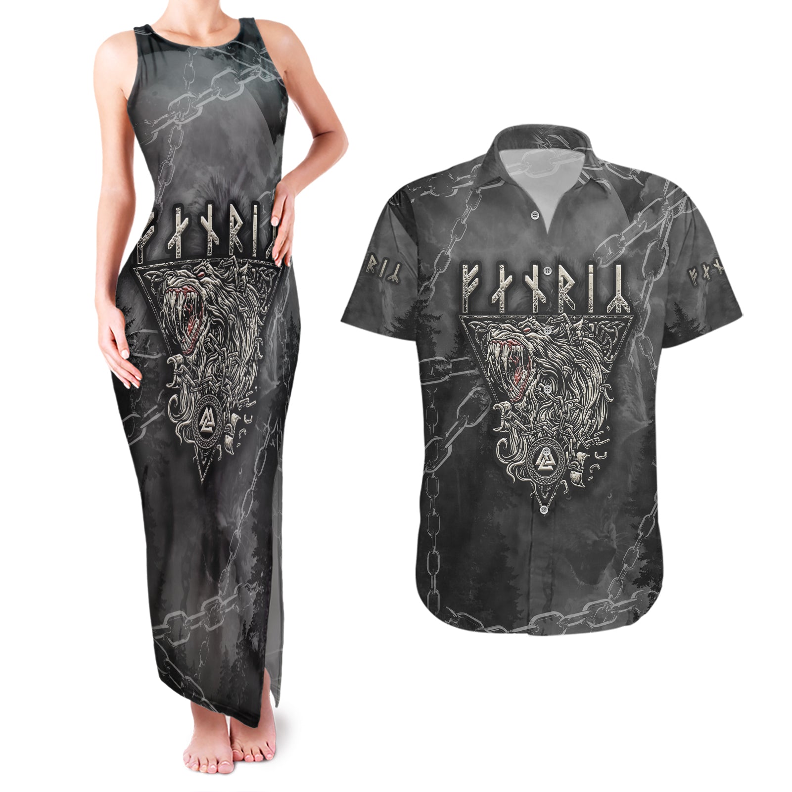 Fenir Viking Couples Matching Tank Maxi Dress and Hawaiian Shirt Better to be a Wolf of Odin - Wonder Print Shop