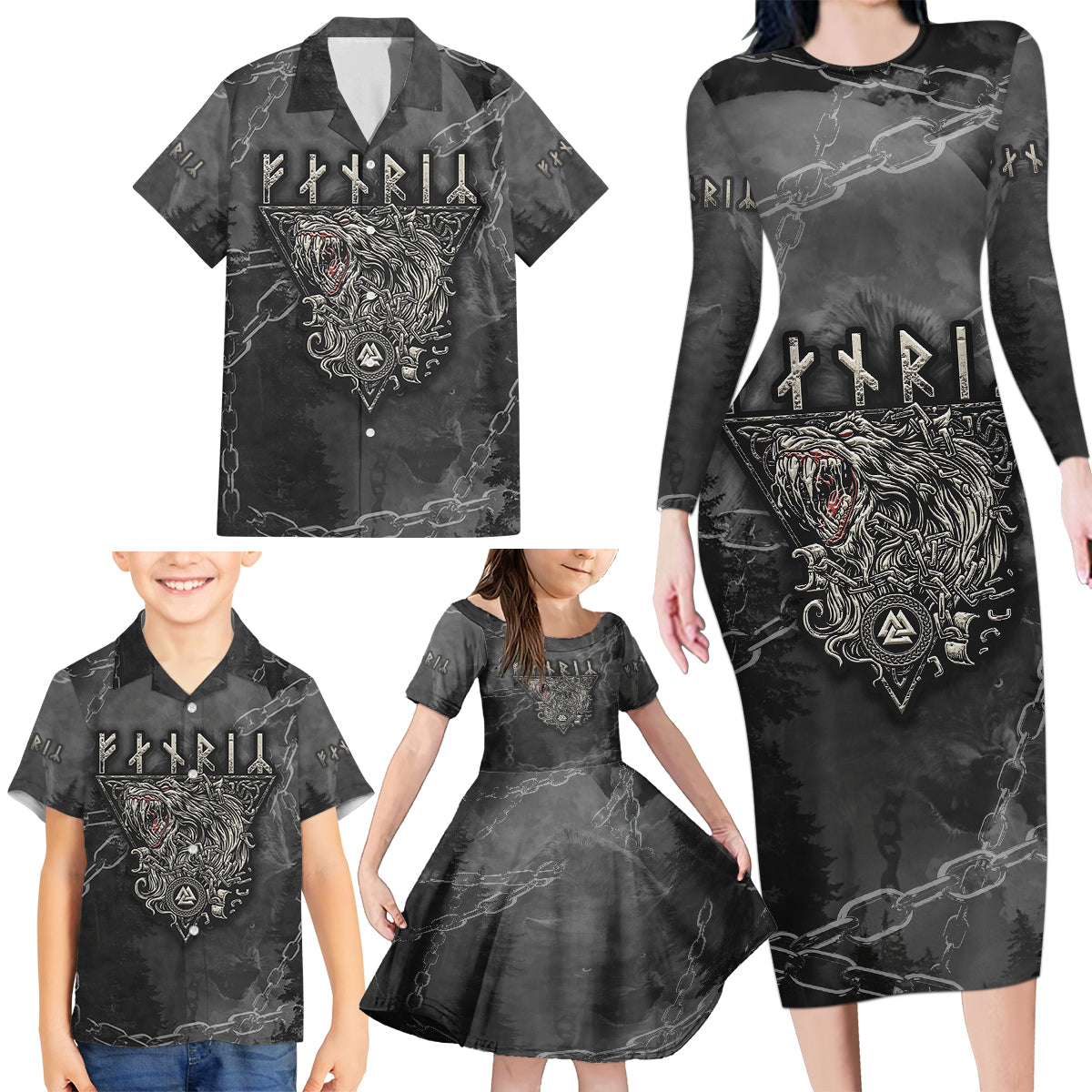 Fenir Viking Family Matching Long Sleeve Bodycon Dress and Hawaiian Shirt Better to be a Wolf of Odin - Wonder Print Shop