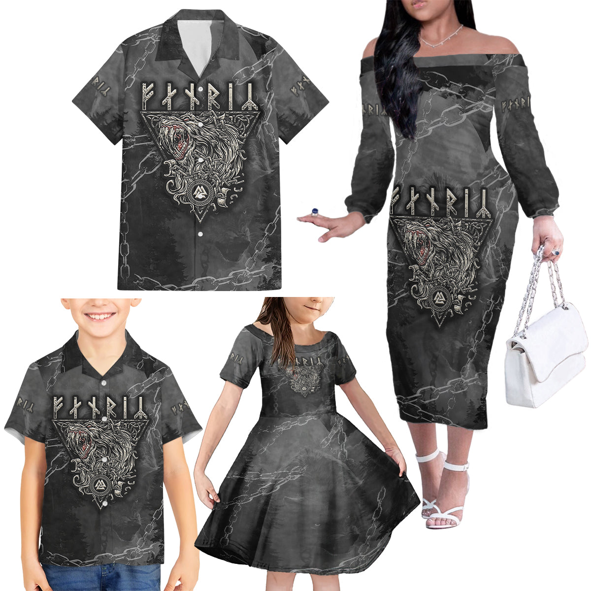 Fenir Viking Family Matching Off Shoulder Long Sleeve Dress and Hawaiian Shirt Better to be a Wolf of Odin - Wonder Print Shop