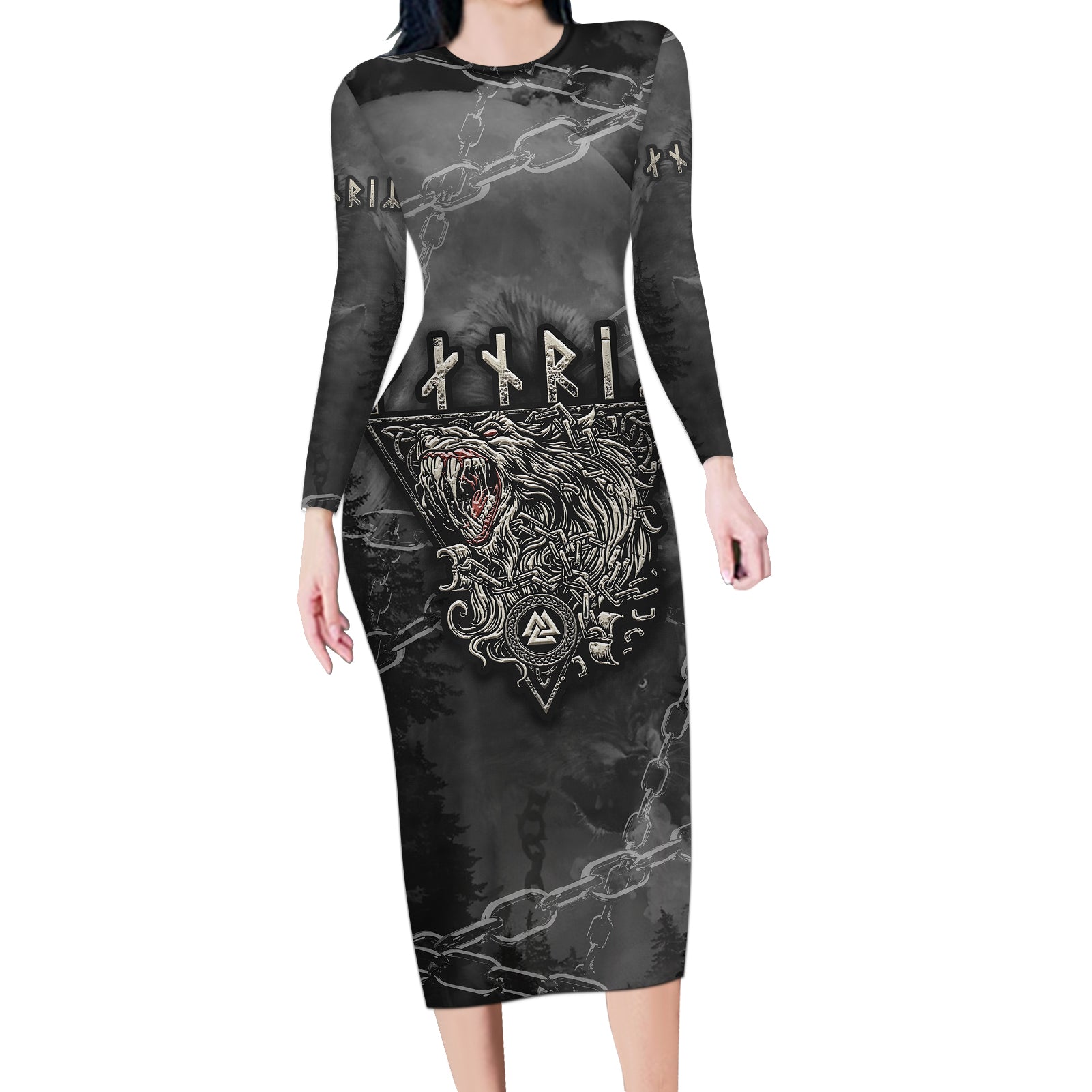 Fenir Viking Long Sleeve Bodycon Dress Better to be a Wolf of Odin - Wonder Print Shop