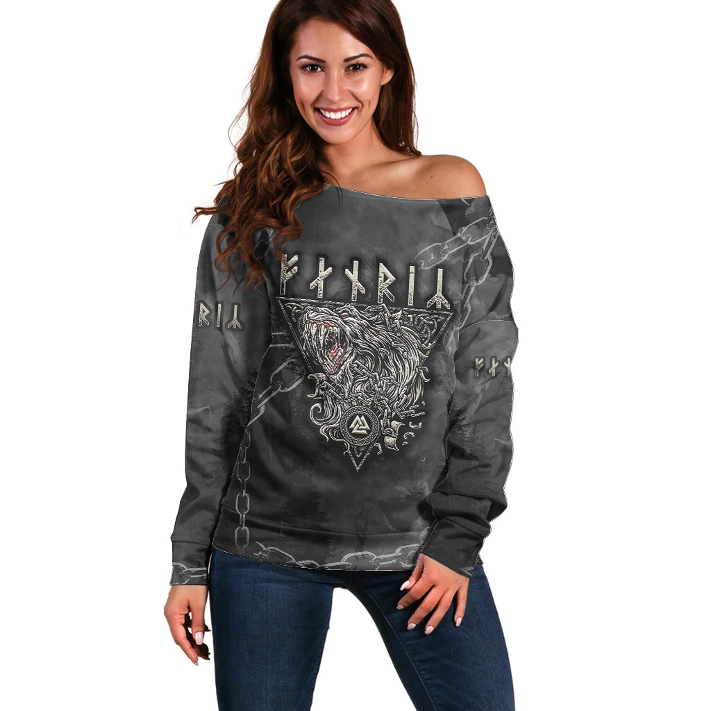 Fenir Viking Off Shoulder Sweater Better to be a Wolf of Odin - Wonder Print Shop