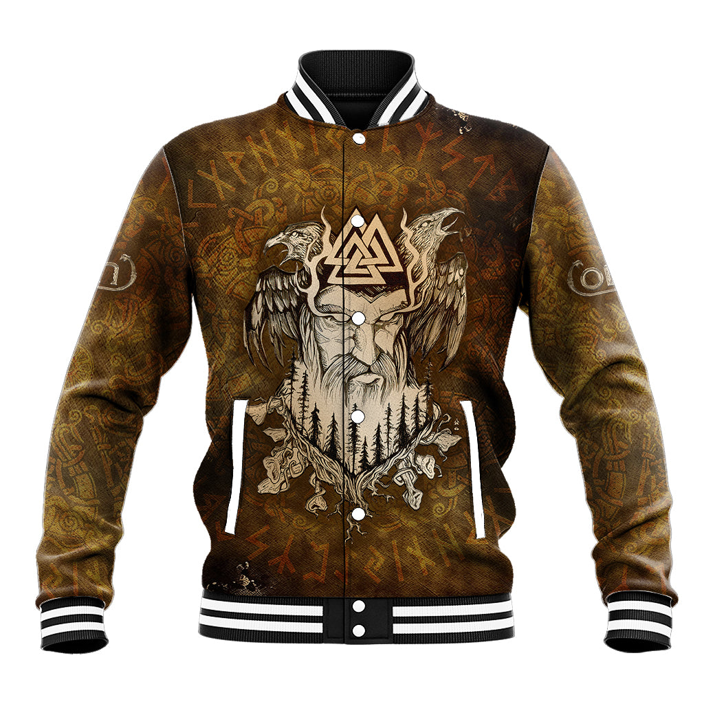 Unisex varsity jacket, dark yellow with white ribbed collar, button front, winged print