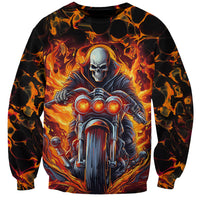 Unisex multicolor graphic sweatshirt with flaming skull biker on motorcycle
