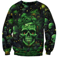 Unisex sweatshirt, black with green neon skull and plants all-over graphic