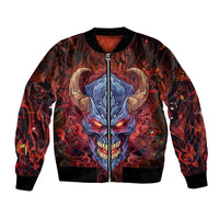 Bomber jacket with multicolor flaming skull graphic, front zipper, ribbed collar and cuffs