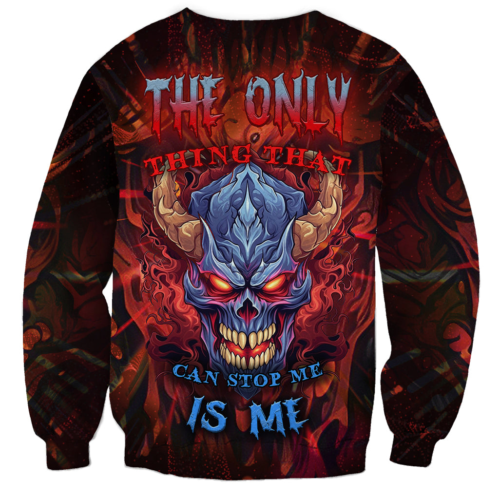 Unisex crewneck sweatshirt with flame skull graphic and bold motivational text