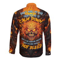 Long-sleeve button shirt with fiery skull graphic on back, multicolor flames