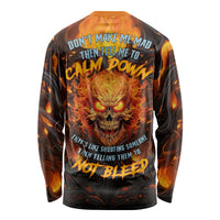 Long sleeve back shirt with flaming skull graphic and slogan text, multicolor