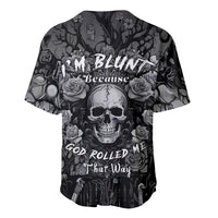 Gray baseball jersey with skull, roses, and bold front lettering design