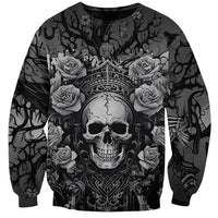 Skull and rose graphic sweatshirt in dark gray/black with ornate head centerpiece.