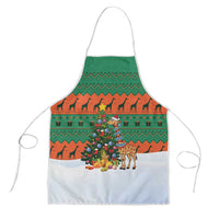 Giraffes Decorating Tree Gifts Apron with Orange Green Holiday Pattern Design - Wonder Print Shop