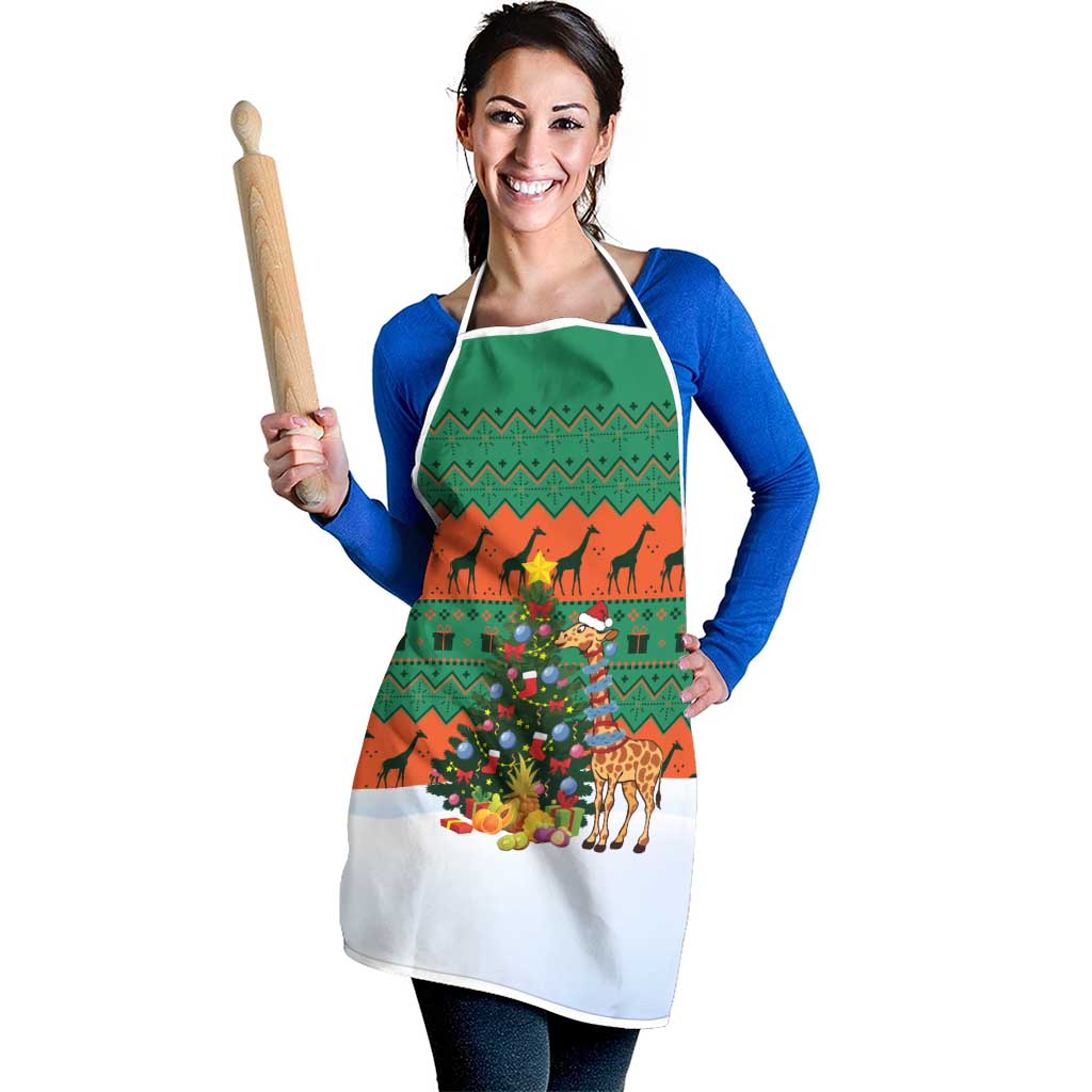 Giraffes Decorating Tree Gifts Apron with Orange Green Holiday Pattern Design - Wonder Print Shop