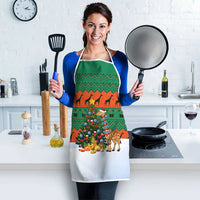 Giraffes Decorating Tree Gifts Apron with Orange Green Holiday Pattern Design - Wonder Print Shop