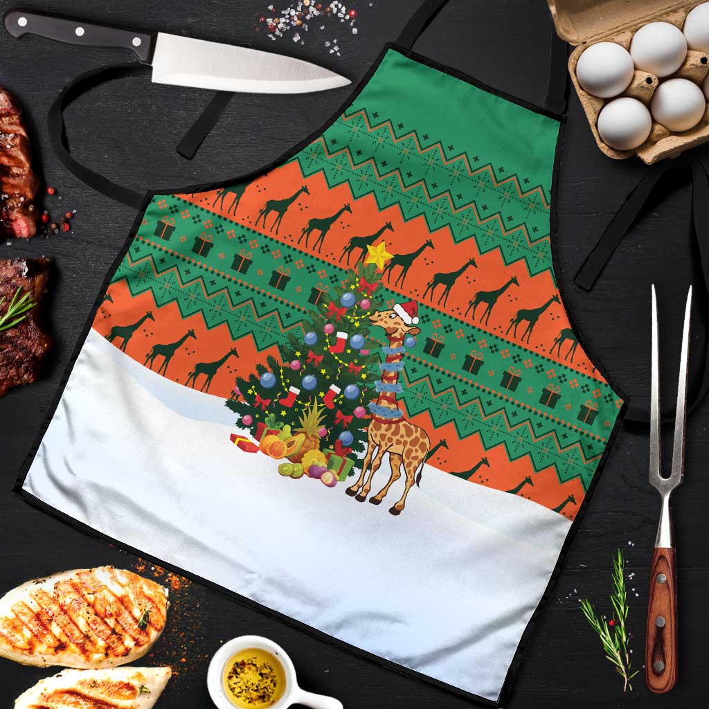 Giraffes Decorating Tree Gifts Apron with Orange Green Holiday Pattern Design - Wonder Print Shop