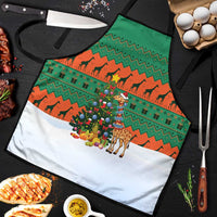 Giraffes Decorating Tree Gifts Apron with Orange Green Holiday Pattern Design - Wonder Print Shop