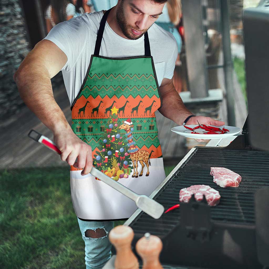 Giraffes Decorating Tree Gifts Apron with Orange Green Holiday Pattern Design - Wonder Print Shop