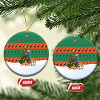Giraffes Decorating Tree Gifts Ceramic Ornament with Orange Green Holiday Pattern Design - Wonder Print Shop