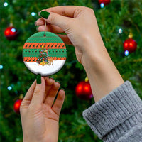 Giraffes Decorating Tree Gifts Ceramic Ornament with Orange Green Holiday Pattern Design - Wonder Print Shop