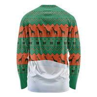 Giraffes Decorating Tree Gifts Long Sleeve Shirt with Orange Green Holiday Pattern Design - Wonder Print Shop
