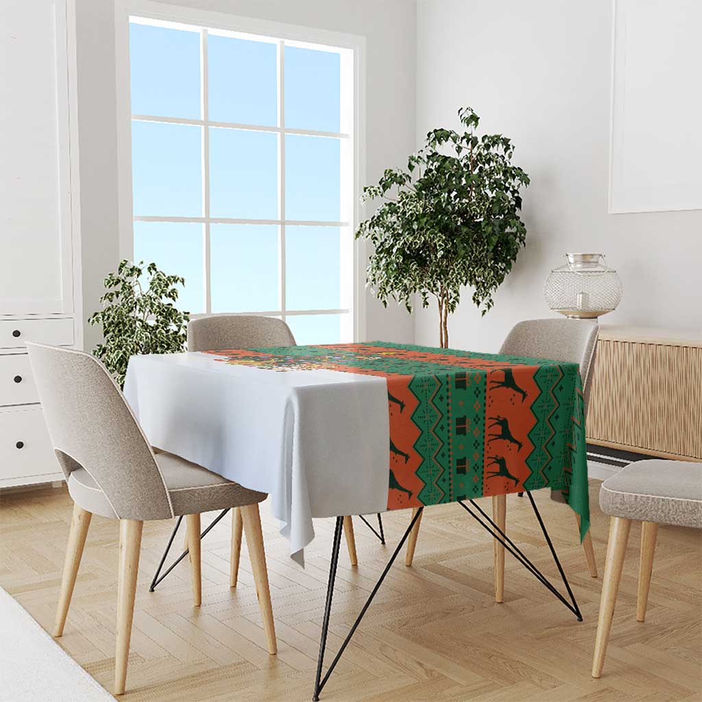 Giraffes Decorating Tree Gifts Tablecloth with Orange Green Holiday Pattern Design - Wonder Print Shop
