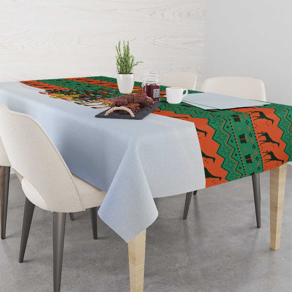 Giraffes Decorating Tree Gifts Tablecloth with Orange Green Holiday Pattern Design - Wonder Print Shop
