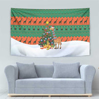 Giraffes Decorating Tree Gifts Tapestry with Orange Green Holiday Pattern Design - Wonder Print Shop