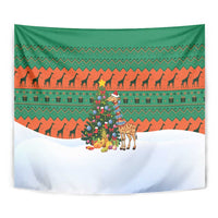 Giraffes Decorating Tree Gifts Tapestry with Orange Green Holiday Pattern Design - Wonder Print Shop