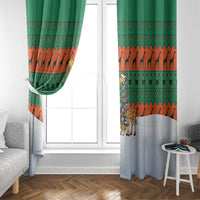 Giraffes Decorating Tree Gifts Window Curtain with Orange Green Holiday Pattern Design - Wonder Print Shop