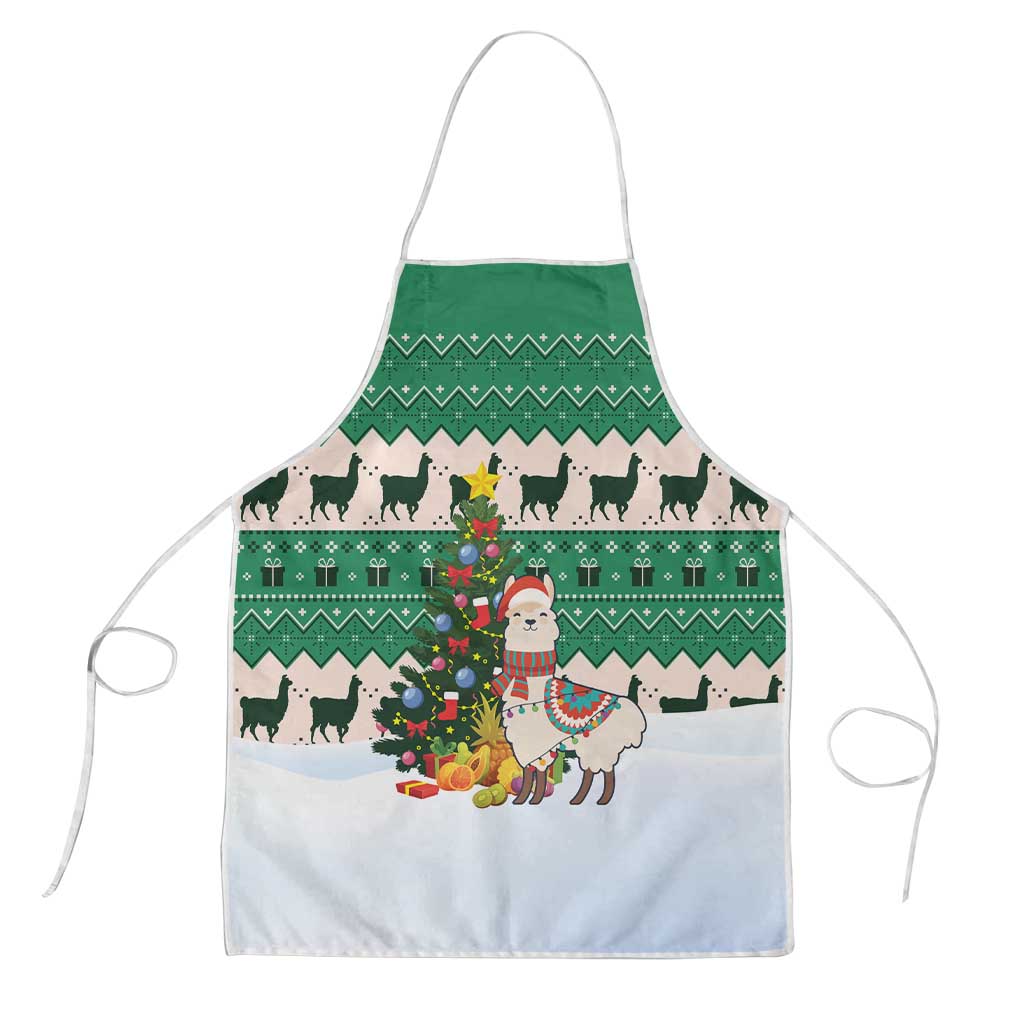 Llama Decorating Tree in Santa Hat Apron with Green Gift Pattern Design - Wonder Print Shop