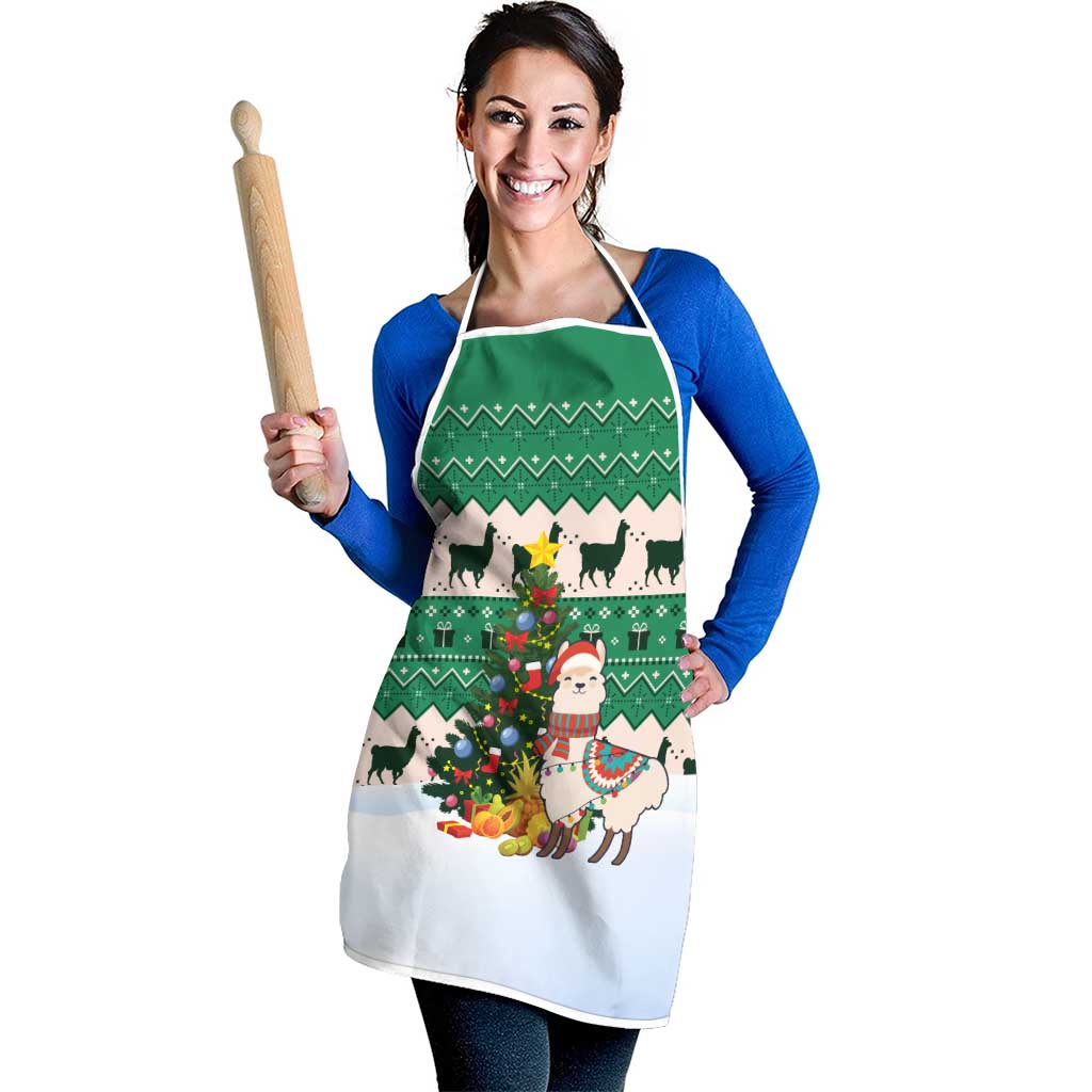 Llama Decorating Tree in Santa Hat Apron with Green Gift Pattern Design - Wonder Print Shop