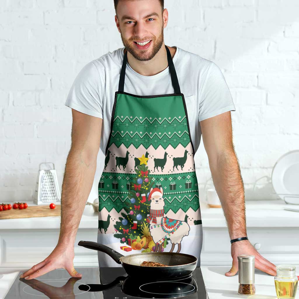 Llama Decorating Tree in Santa Hat Apron with Green Gift Pattern Design - Wonder Print Shop