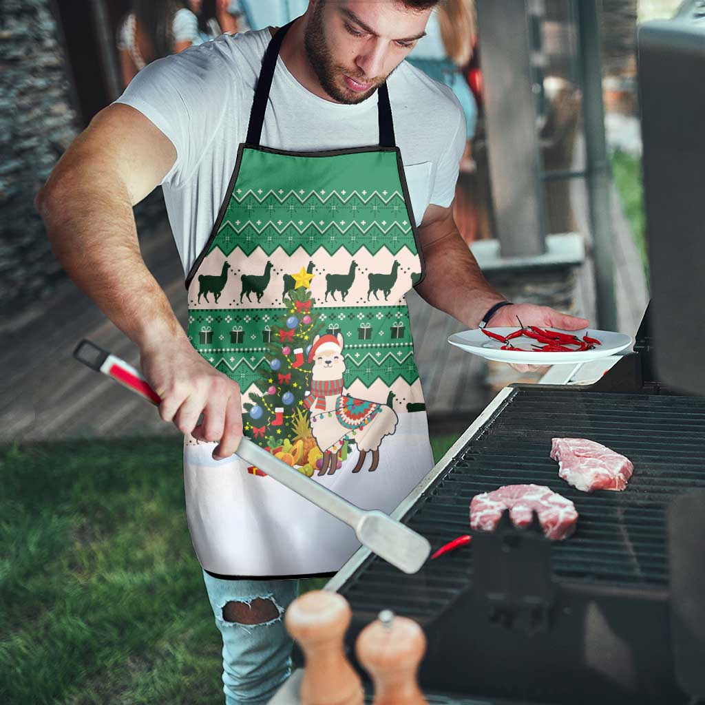 Llama Decorating Tree in Santa Hat Apron with Green Gift Pattern Design - Wonder Print Shop