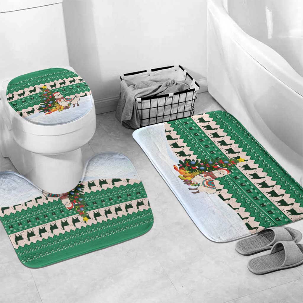 Llama Decorating Tree in Santa Hat Bathroom Set with Green Gift Pattern Design - Wonder Print Shop