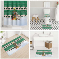 Llama Decorating Tree in Santa Hat Bathroom Set with Green Gift Pattern Design - Wonder Print Shop