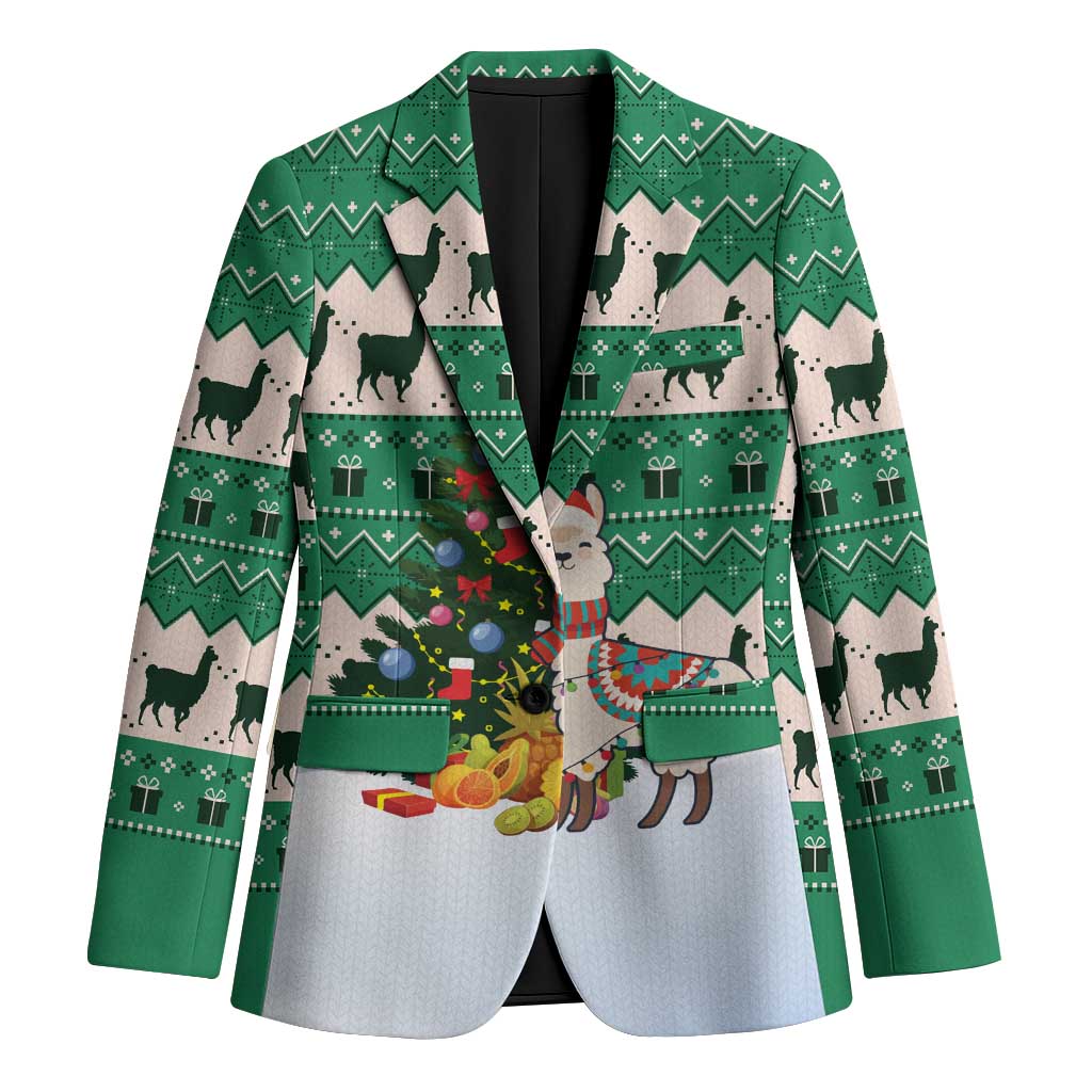 Llama Decorating Tree in Santa Hat Blazer with Green Gift Pattern Design - Wonder Print Shop