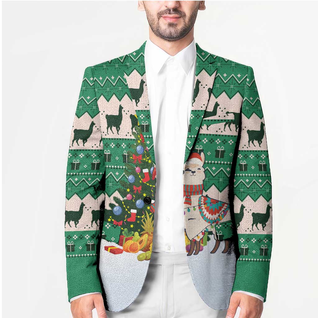 Llama Decorating Tree in Santa Hat Blazer with Green Gift Pattern Design - Wonder Print Shop