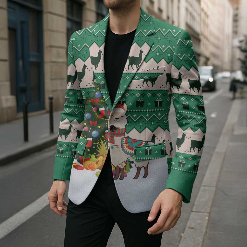 Llama Decorating Tree in Santa Hat Blazer with Green Gift Pattern Design - Wonder Print Shop