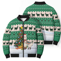 Llama Decorating Tree in Santa Hat Bomber Puffer Jacket with Green Gift Pattern Design - Wonder Print Shop
