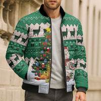Llama Decorating Tree in Santa Hat Bomber Puffer Jacket with Green Gift Pattern Design - Wonder Print Shop