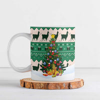 Llama Decorating Tree in Santa Hat Ceramic Mug with Green Gift Pattern Design - Wonder Print Shop