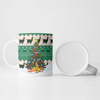 Llama Decorating Tree in Santa Hat Ceramic Mug with Green Gift Pattern Design - Wonder Print Shop