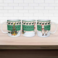 Llama Decorating Tree in Santa Hat Ceramic Mug with Green Gift Pattern Design - Wonder Print Shop