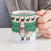 Llama Decorating Tree in Santa Hat Ceramic Mug with Green Gift Pattern Design - Wonder Print Shop