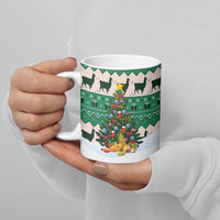 Llama Decorating Tree in Santa Hat Ceramic Mug with Green Gift Pattern Design - Wonder Print Shop