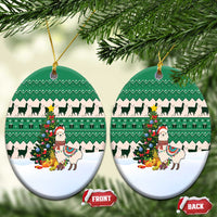 Llama Decorating Tree in Santa Hat Ceramic Ornament with Green Gift Pattern Design - Wonder Print Shop