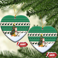 Llama Decorating Tree in Santa Hat Ceramic Ornament with Green Gift Pattern Design - Wonder Print Shop