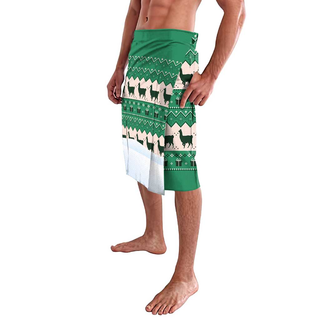Llama Decorating Tree in Santa Hat Lavalava with Green Gift Pattern Design - Wonder Print Shop