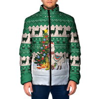 Llama Decorating Tree in Santa Hat Padded Jacket with Green Gift Pattern Design - Wonder Print Shop